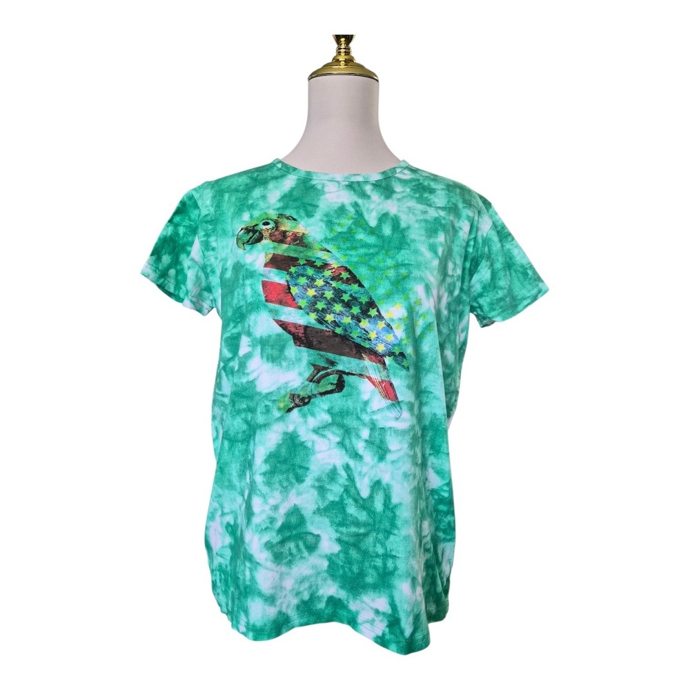 POL Green Tie Dye Cotton Top Small‎ Boho Casual Tee Patriotic Tropical